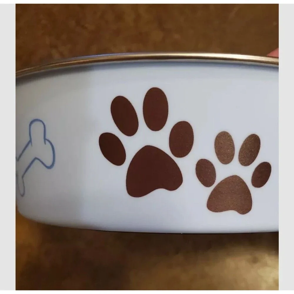 Large Bella Dog Bowl Murano Blue Stainless Steel, Removable Rubber Base USA New
